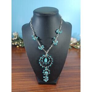 Turquoise Explosion Crazy Horse Silvertoned Liz Claibourne Necklace Beautiful